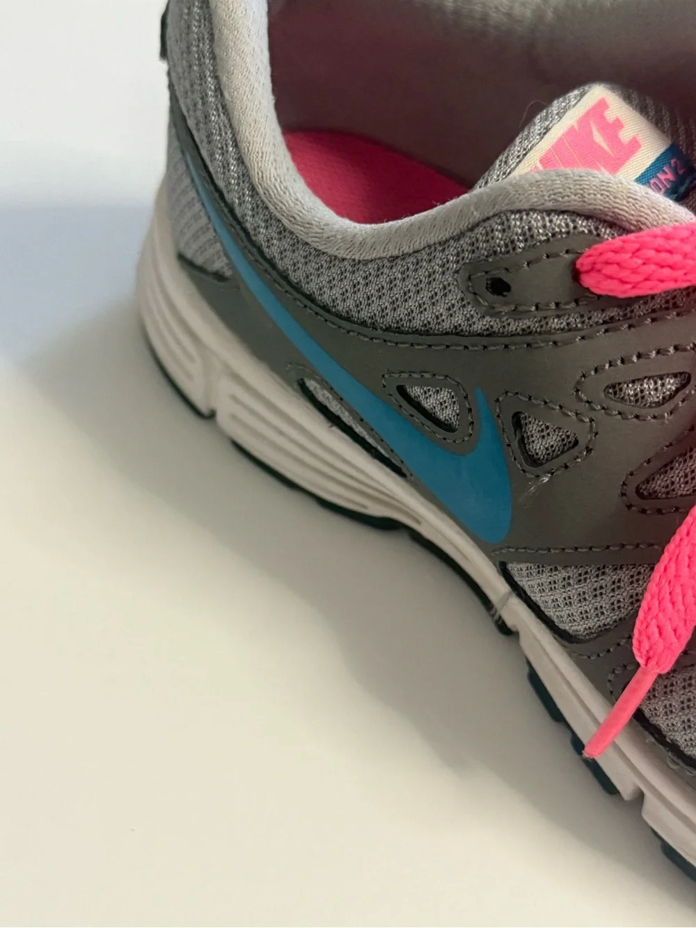 Nike Revolution Gray and Hot Pink Athletic Shoes with Teal Swoosh